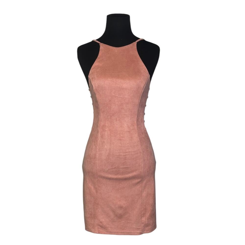 PRIVY dusty rose faux suede sides cut outs mini dress size Small
